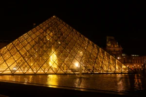 Louvre pyramid by night