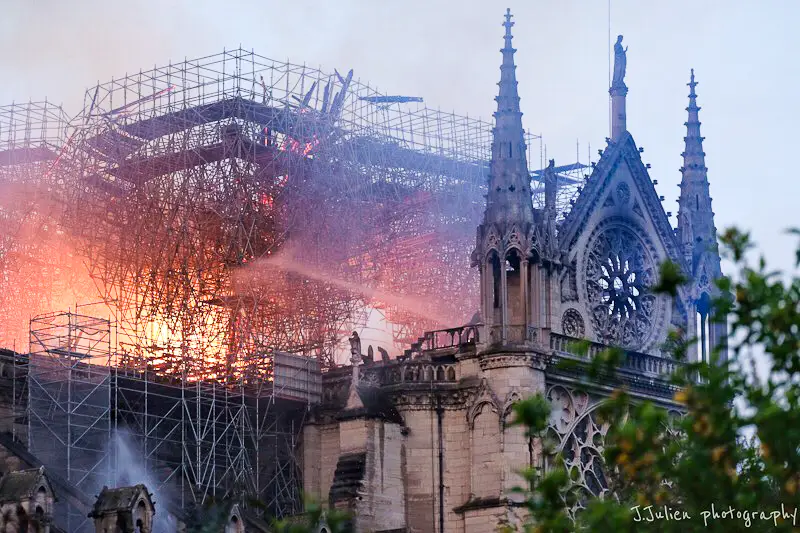 Notre Dame fire. April 15, 2019. In Paris France. 
